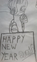 Size: 1728x2880 | Tagged: safe, artist:the-devil-shadow, imported from derpibooru, rarity, 2016, female, happy new year, monochrome, new year, pencil drawing, solo, traditional art