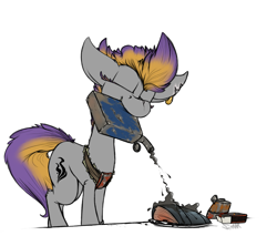 Size: 1041x886 | Tagged: safe, artist:sinrar, imported from derpibooru, oc, oc only, oc:sizzle, fallout equestria, bad cooking, food, gasoline, matches, solo, weapon