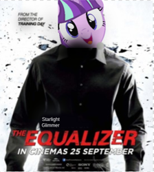 Size: 516x576 | Tagged: safe, imported from derpibooru, starlight glimmer, 1000 years in photoshop, bad joke, denzel washington, egalitarianism, hi anon, the equalizer, this will end in equalization