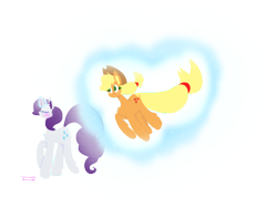 Size: 1440x1080 | Tagged: safe, artist:vanillaswirl6, imported from derpibooru, applejack, rarity, earth pony, pony, unicorn, duo, female, lesbian, levitation, magic, rarijack, shipping, telekinesis