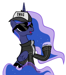 Size: 5000x5656 | Tagged: safe, artist:kiowa213, imported from derpibooru, princess luna, two best sisters play, absurd resolution, clothes, female, gangsta, jacket, persona, persona 4, simple background, solo, sunglasses, swag, transparent background, two best friends play, vector