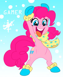 Size: 500x609 | Tagged: safe, artist:thegamercolt, artist:viddi32, imported from derpibooru, pinkie pie, earth pony, pony, bipedal, clothes, female, open mouth, scarf, snow, snowfall, solo, winter