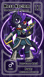 Size: 800x1399 | Tagged: safe, artist:vavacung, imported from derpibooru, oc, oc only, dracony, dragon, hybrid, gun, heterochromia, pactio card, sword, weapon