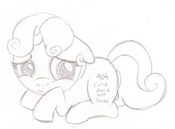 Size: 1220x900 | Tagged: safe, artist:drawponies, imported from derpibooru, sweetie belle, pony, robot, robot pony, unicorn, 404, black and white, cutie mark, error, female, filly, floppy ears, foal, grayscale, hooves, horn, lying down, monochrome, prone, sad, solo, sweetie bot, text, traditional art