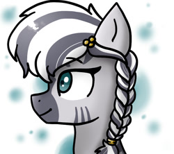 Size: 900x800 | Tagged: safe, artist:juli-leysson, imported from derpibooru, zecora, zebra, alternate hairstyle, braid, bust, female, portrait, simple background, solo