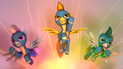 Size: 1600x900 | Tagged: safe, artist:tenderheartspony, imported from derpibooru, fleetfoot, soarin', spitfire, pony, 3d, clothes, source filmmaker, uniform, wonderbolts, wonderbolts uniform