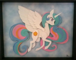 Size: 1024x813 | Tagged: safe, artist:griffsnuff, artist:shpooshadowboxes, imported from derpibooru, part of a set, princess celestia, collaboration, craft, cut paper, female, shadowbox, solo, traditional art