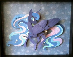 Size: 1024x799 | Tagged: safe, artist:griffsnuff, artist:shpooshadowboxes, imported from derpibooru, part of a set, princess luna, collaboration, craft, cut paper, female, shadowbox, solo, traditional art