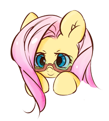 Size: 607x674 | Tagged: safe, artist:ogebo-go, imported from derpibooru, fluttershy, pony, adorkable, bust, cute, dork, female, glasses, meganekko, pixiv, portrait, shyabetes, simple background, solo, white background