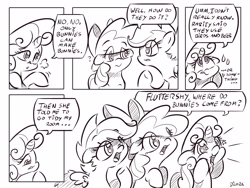 Size: 4000x3000 | Tagged: safe, artist:dilarus, deleted from derpibooru, imported from derpibooru, apple bloom, fluttershy, scootaloo, sweetie belle, comic:the best of intentions, black and white, comic, cutie mark crusaders, grayscale, monochrome