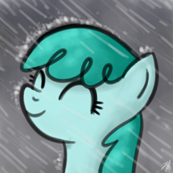 Size: 730x730 | Tagged: safe, artist:bojo, imported from derpibooru, spring melody, sprinkle medley, background pony, cute, happy, rain, rainy, solo, wet mane