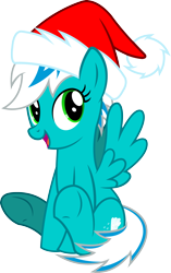 Size: 2238x3572 | Tagged: safe, artist:outlawedtofu, imported from derpibooru, oc, oc only, oc:frosty winds, pegasus, pony, fallout equestria: memories, cute, hat, santa hat, simple background, sitting, solo, transparent background, vector