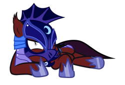 Size: 2135x1462 | Tagged: safe, artist:vito, deleted from derpibooru, edit, imported from derpibooru, oc, oc:reddling, bat pony, pony, armor, full helmet, night guard, prone, simple background