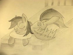 Size: 2592x1944 | Tagged: artist needed, safe, imported from derpibooru, daring do, bed, cute, female, monochrome, sleeping, solo, traditional art