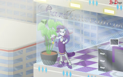 Size: 1800x1124 | Tagged: safe, artist:brodogz, imported from derpibooru, rarity, equestria girls, building, cigarette, cigarette holder, city, clothes, computer, desk, equestrian city, female, high heels, office, pantyhose, plant, potted plant, shoes, skirt, smoking, solo, standing, window, woman