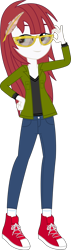 Size: 1062x3763 | Tagged: safe, artist:sketchmcreations, imported from derpibooru, oc, oc only, oc:fausticorn, equestria girls, alicorn oc, clothes, equestria girls-ified, glasses, humanized ponified human, jeans, lauren faust, pants, quill, simple background, sneakers, transparent background