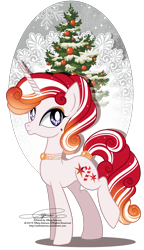 Size: 1040x1800 | Tagged: safe, artist:tiffanymarsou, imported from derpibooru, oc, oc only, oc:jolly jewels, pony, unicorn, christmas tree, solo, tree