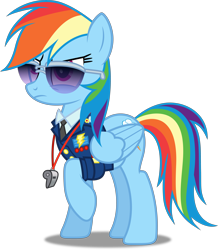 Size: 4366x5000 | Tagged: safe, artist:dashiesparkle, imported from derpibooru, rainbow dash, absurd resolution, captain of the wonderbolts, drill sergeant, female, necktie, raised hoof, simple background, solo, sunglasses, transparent background, vector, whistle, whistle necklace, wonderbolts dress uniform