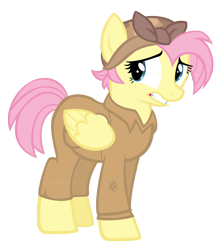 Size: 1795x2000 | Tagged: safe, artist:featherfell, imported from derpibooru, fluttershy, pegasus, pony, the cutie re-mark, alternate hairstyle, alternate timeline, alternate universe, apocalypse fluttershy, clothes, crystal war timeline, female, headscarf, mare, overalls, scarf, simple background, solo, transparent background, vector, worried