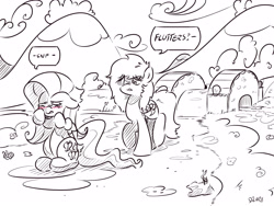 Size: 4000x3000 | Tagged: safe, artist:dilarus, deleted from derpibooru, imported from derpibooru, fluttershy, rainbow dash, comic:the best of intentions, black and white, comic, grayscale, monochrome