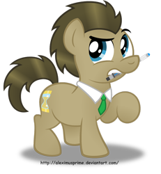 Size: 1024x1108 | Tagged: safe, artist:aleximusprime, imported from derpibooru, part of a set, doctor whooves, time turner, pony, doctor who, male, mouth hold, necktie, simple background, solo, sonic screwdriver, stallion, transparent background