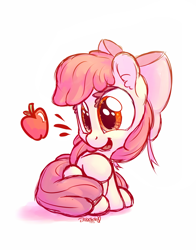 Size: 1100x1400 | Tagged: safe, artist:bobdude0, imported from derpibooru, apple bloom, earth pony, pony, apple, cute, female, filly, foal, food, solo, that pony sure does love apples