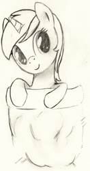 Size: 2240x4241 | Tagged: safe, artist:impydoo, imported from derpibooru, amethyst star, sparkler, oc, oc only, oc:tinisparkler, pony, unicorn, micro, monochrome, pocket, pocket pony, solo, traditional art