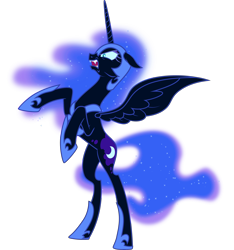 Size: 4686x5000 | Tagged: safe, artist:xebck, imported from derpibooru, nightmare moon, the cutie re-mark, absurd resolution, female, floppy ears, growling, rearing, simple background, solo, spread wings, transparent background