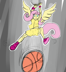 Size: 1028x1124 | Tagged: safe, artist:olympiah, imported from derpibooru, fluttershy, anthro, basketball, female, solo
