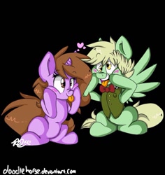 Size: 869x919 | Tagged: safe, artist:doodlehorse, imported from derpibooru, oc, oc only, oc:doodle, oc:thespian script, blushing, couple, cute, doodlescript, silly, tongue out