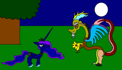 Size: 1441x822 | Tagged: safe, artist:killerbug2357, imported from derpibooru, discord, princess luna, 1000 hours in ms paint, ms paint