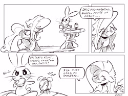 Size: 4000x3000 | Tagged: safe, artist:dilarus, deleted from derpibooru, imported from derpibooru, angel bunny, fluttershy, comic:the best of intentions, black and white, comic, grayscale, monochrome