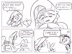 Size: 4000x3000 | Tagged: safe, artist:dilarus, deleted from derpibooru, imported from derpibooru, angel bunny, fluttershy, rarity, comic:the best of intentions, black and white, comic, exclamation point, grayscale, interrobang, monochrome, question mark