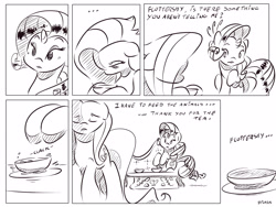 Size: 4000x3000 | Tagged: safe, artist:dilarus, deleted from derpibooru, imported from derpibooru, fluttershy, rarity, comic:the best of intentions, black and white, comic, grayscale, monochrome