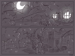 Size: 4000x3000 | Tagged: safe, artist:dilarus, deleted from derpibooru, imported from derpibooru, fluttershy, comic:the best of intentions, black and white, comic, fluttershy's cottage, grayscale, solo