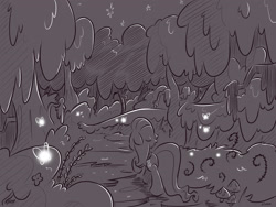Size: 4000x3000 | Tagged: safe, artist:dilarus, deleted from derpibooru, imported from derpibooru, fluttershy, comic:the best of intentions, black and white, comic, everfree forest, grayscale, solo