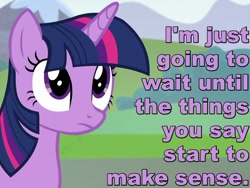 Size: 700x525 | Tagged: safe, imported from derpibooru, screencap, twilight sparkle, alicorn, what about discord?, caption, female, image macro, purple text, reaction image, solo, twilight sparkle (alicorn)