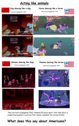 Size: 2000x3188 | Tagged: safe, imported from derpibooru, flash sentry, twilight sparkle, dog, equestria girls, comparison, context is for the weak, dancing, op is a duck, soviet union, wat