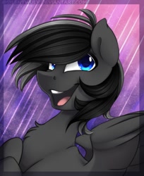 Size: 808x988 | Tagged: safe, artist:silentwulv, imported from derpibooru, oc, oc only, oc:shadow, pegasus, pony, blue eyes, happy, laughing, solo