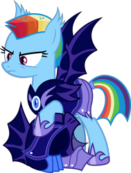 Size: 4544x6000 | Tagged: safe, artist:magister39, imported from derpibooru, rainbow dash, bat pony, pony, the cutie re-mark, absurd resolution, alternate hairstyle, alternate timeline, armor, bat ponified, ear tufts, female, helmet, mare, mohawk, night guard, night guard dash, nightmare takeover timeline, race swap, rainbowbat, short hair, simple background, solo, transparent background, vector