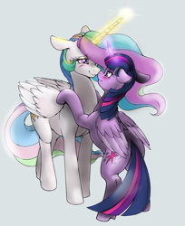 Size: 1280x1567 | Tagged: safe, artist:longinius, edit, imported from derpibooru, princess celestia, twilight sparkle, alicorn, pony, boop, commission, cute, cutelestia, female, floppy ears, hug, lesbian, mare, nose wrinkle, noseboop, shipping, twiabetes, twilestia, twilight sparkle (alicorn)