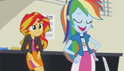 Size: 400x230 | Tagged: safe, imported from derpibooru, rainbow dash, sunset shimmer, equestria girls, confusion, ego, faic