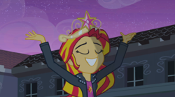 Size: 400x223 | Tagged: safe, imported from derpibooru, sunset shimmer, equestria girls, equestria girls (movie), crown, element of magic, grin