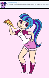 Size: 1066x1700 | Tagged: safe, artist:khuzang, imported from derpibooru, sonata dusk, twilight sparkle, equestria girls, female, food, human coloration, pizza, solo