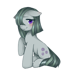 Size: 1000x1000 | Tagged: safe, artist:yanyao, imported from derpibooru, marble pie, blushing, female, pixiv, raised hoof, simple background, solo, transparent background