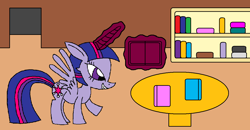 Size: 1205x626 | Tagged: safe, artist:killerbug2357, imported from derpibooru, twilight sparkle, alicorn, pony, 1000 hours in ms paint, book, female, magic, mare, ms paint, solo, telekinesis, twilight sparkle (alicorn)