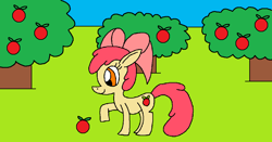 Size: 1202x631 | Tagged: safe, artist:killerbug2357, imported from derpibooru, apple bloom, 1000 hours in ms paint, apple, female, food, ms paint, solo, tree, wrong cutie mark