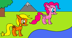 Size: 1213x644 | Tagged: safe, artist:killerbug2357, imported from derpibooru, applejack, pinkie pie, 1000 hours in ms paint, ms paint