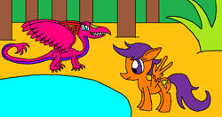 Size: 1209x638 | Tagged: safe, artist:killerbug2357, imported from derpibooru, scootaloo, dragon, 1000 hours in ms paint, ms paint, wrong cutie mark