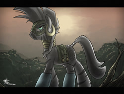 Size: 1280x969 | Tagged: safe, artist:slawomiro, imported from derpibooru, zecora, zebra, the cutie re-mark, alternate timeline, chrysalis resistance timeline, everfree forest, female, mask, resistance leader zecora, solo